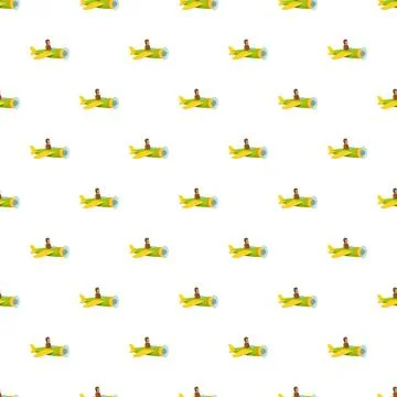 Toy airplane pattern with flying pilot background Stock Illustration