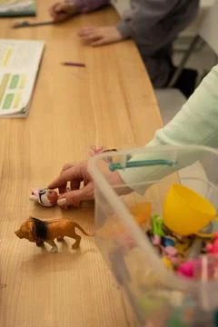 Toy Animals in Elementary School Lesson Stock Photos