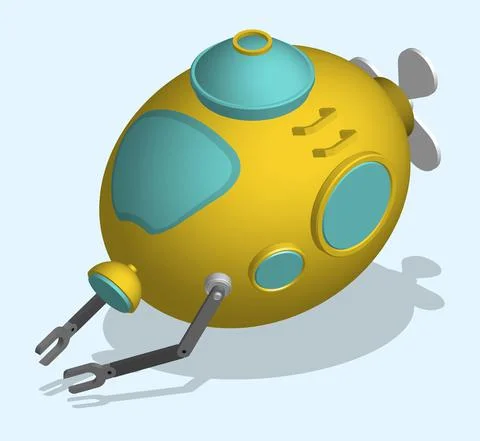 Toy bathyscaphe in isometric view isolated on blue background. Children toys Stock Illustration