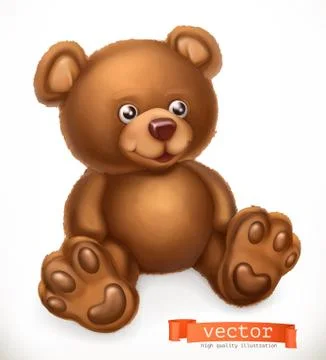 Toy bear, 3d vector icon Stock Illustration