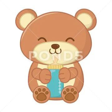 Toy bear holding a feeding bottle Stock Illustration