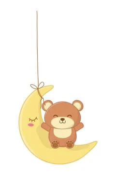 Toy bear sitting on the moon vector illustration Ilustração Stock