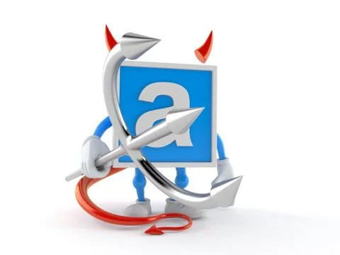 Toy block character with devil horns and pitchfork Stock Illustration