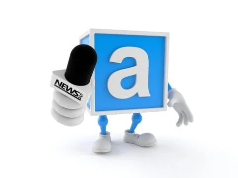 Toy block character holding interview microphone Stock Illustration