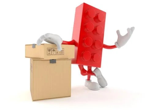 Toy block character with stack of boxes Stock Illustration