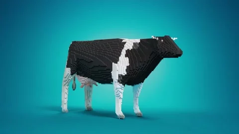 Toy blocks. Cow figure assembling from toy bricks on a blue studio background. Stock Footage 168683757
