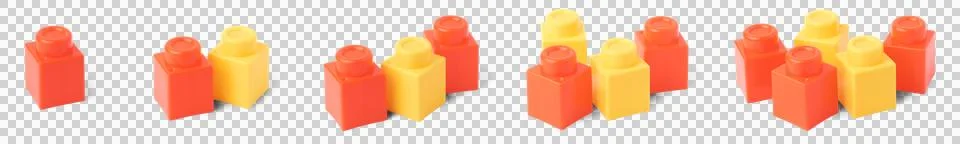 Toy blocks, interlocking plastic bricks on white Stock Photos