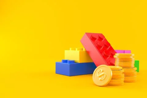 Toy blocks with stack of coins Stock Illustration