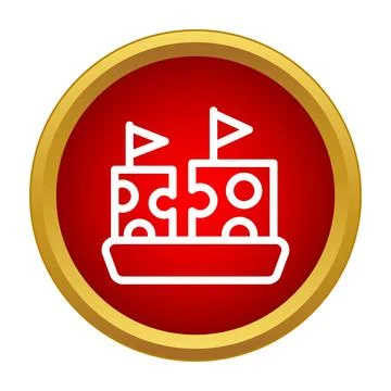 Toy boat navigating with puzzle blocks and flags Stock Illustration