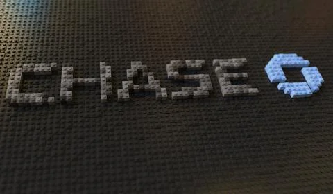 Toy bricks compose logo of CHASE. Editorial conceptual 3d rendering Stockillustratie