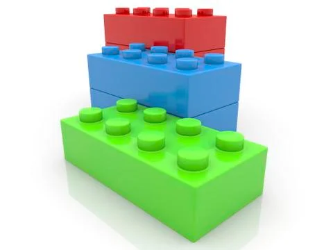 Toy bricks stacked in row Stockfoto's