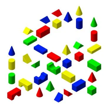 Toy building blocks set. 3d Vector colorful illustration.Isometric style. Иллюстрация