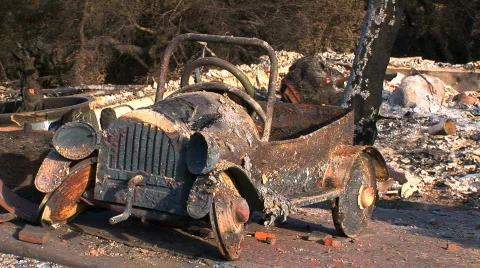 Toy car destroyed by fire Stock Footage 419670