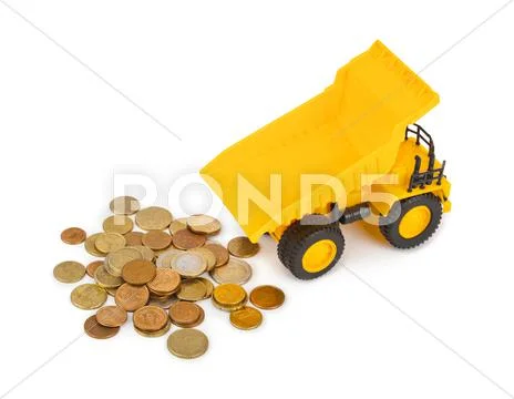 Toy car truck and money coins Stock Photos