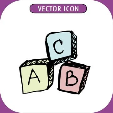 Toy cube icon ABC, hand drawn Stock Illustration