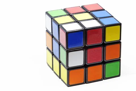 Toy cube seen from the side on a white background Stock Photos
