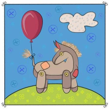 Toy donkey in the meadow. Stock Illustration