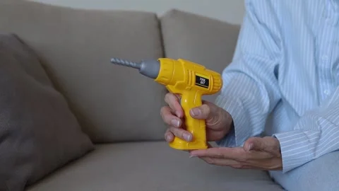 Toy drill without batteries, plastic construction set for kids Stock Footage 315554682