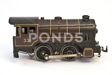 Toy Electric Model Train on White Background Stock Photos