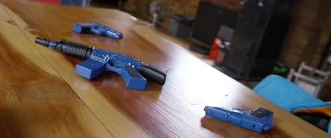 Toy guns on a table 库存影片 51682661