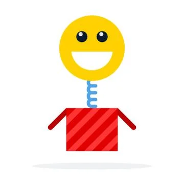 Toy head on a spring jumping out of the box flat isolated Stock Illustration