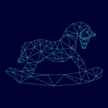 Toy horse in low poly triangulation triangulated polygonal electric cyan bl.. Stock Illustration