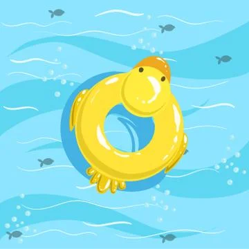 Toy Inflatable Duck Ring With Blue Sea Water On Background Ilustración de archivo