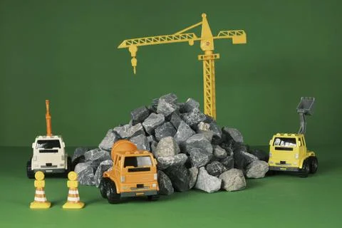Toy models simulation, construction industry, and real estate development. Stock Photos