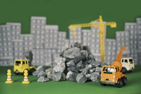 Toy models simulation, construction industry, and real estate development. Stock Photos