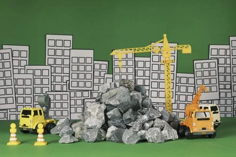 Toy models simulation, construction industry, and real estate development. Stock Photos