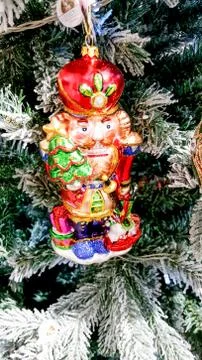 Toy Nutcracker on the Christmas tree. Stock Photos