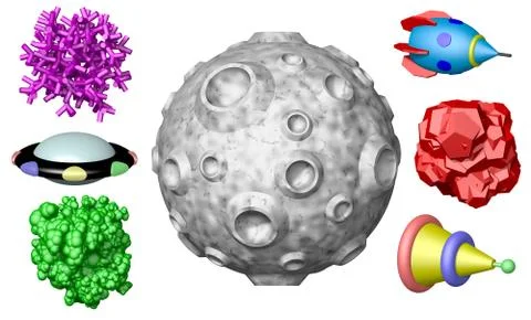 Toy outer space objects isolated on white background, rendered 库存插图