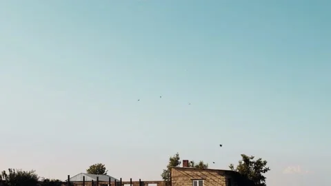 Toy planes controlled by remote control make a show in the sky. During the Stock Footage 135973079