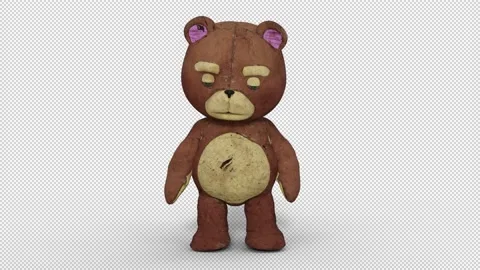 Toy rag sad rag doll bear idle, animation, transparent background 스톡 동영상 145914261