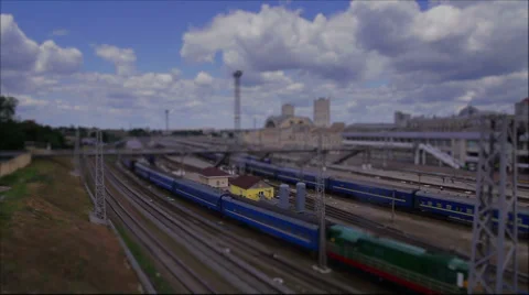 The toy railway (tilt-shift) Stock Footage 39763347