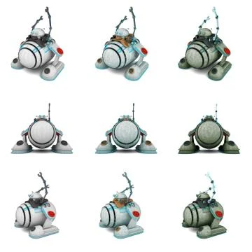 Toy robot collage in white background Ilustração Stock
