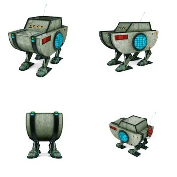 Toy robot collage in white background Ilustração Stock