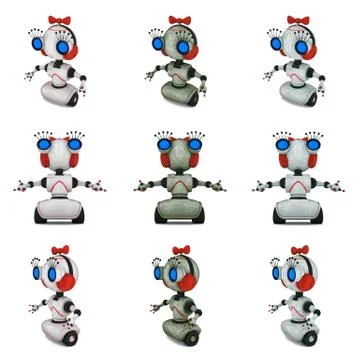 Toy robot collage in white background Stock Illustration