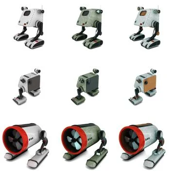 Toy robot collage in white background Stock Illustration