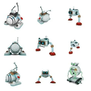 Toy robot collage in white background Stock Illustration