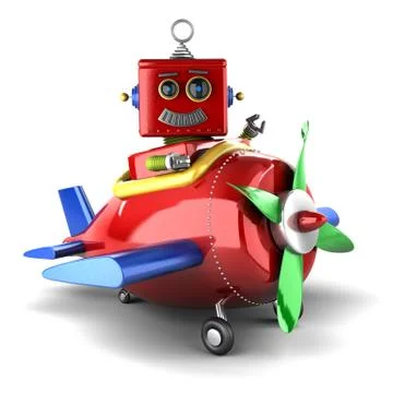 Toy robot in plane Stock Illustration