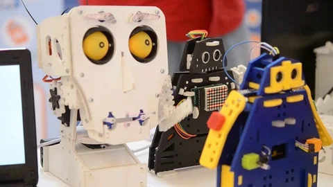 Toy robots prototypes concept Stock Footage 76380037