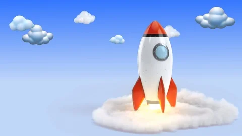 Toy Rocket Blast Off with cloudy Sky 4K Stock Footage