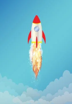 Toy space rocket with smoke Stock Illustration