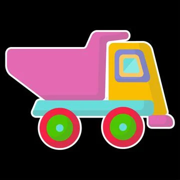 Toy sticker on a black background. Dump truck. Stock Illustration