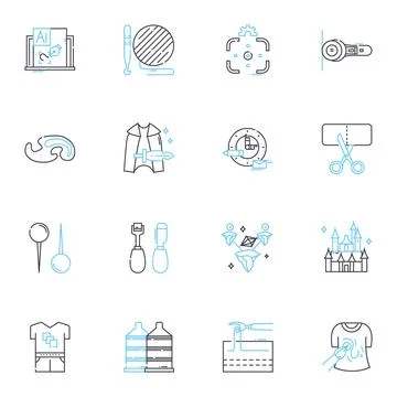 Toy store linear icons set. Playthings, Dolls, Action figures, Puzzles, Board Illustrazione stock