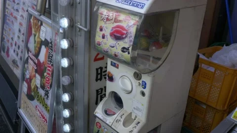 Toy Sushi Vending Machine Inside The Biggest Fish Market In Tokyo, Japan Stock Footage 158991837