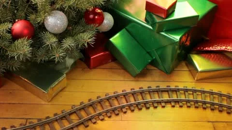 Toy train on Christmas morning Video stock 12361353