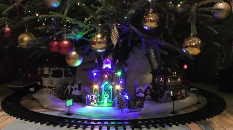 Toy Train Christmas tree decorations movement Stock Footage 59028812