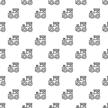 Toy train engine line art seamless pattern イラスト素材